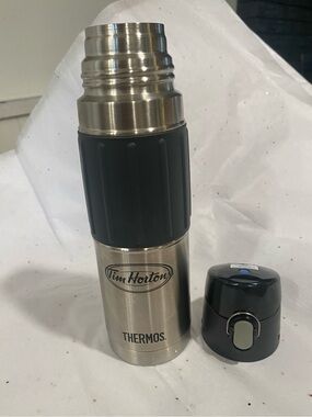 Tim Hortons Stainless Steel Thermos - hydration bottle Silver & Black New